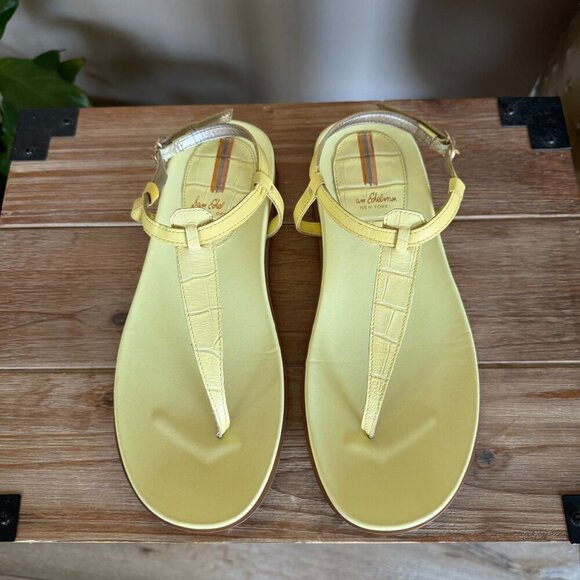 Sam Edelman Naomi Butter Yellow Croc Thong Angle Strap Thong Flat Sandal Size 8 - Picture 4 of 17